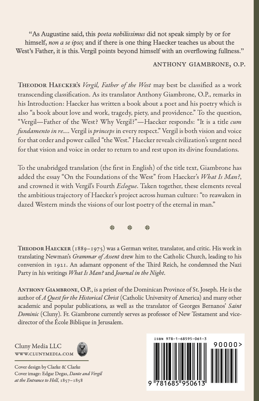 Vergil: Father of the West book, back cover with synopsis and barcode