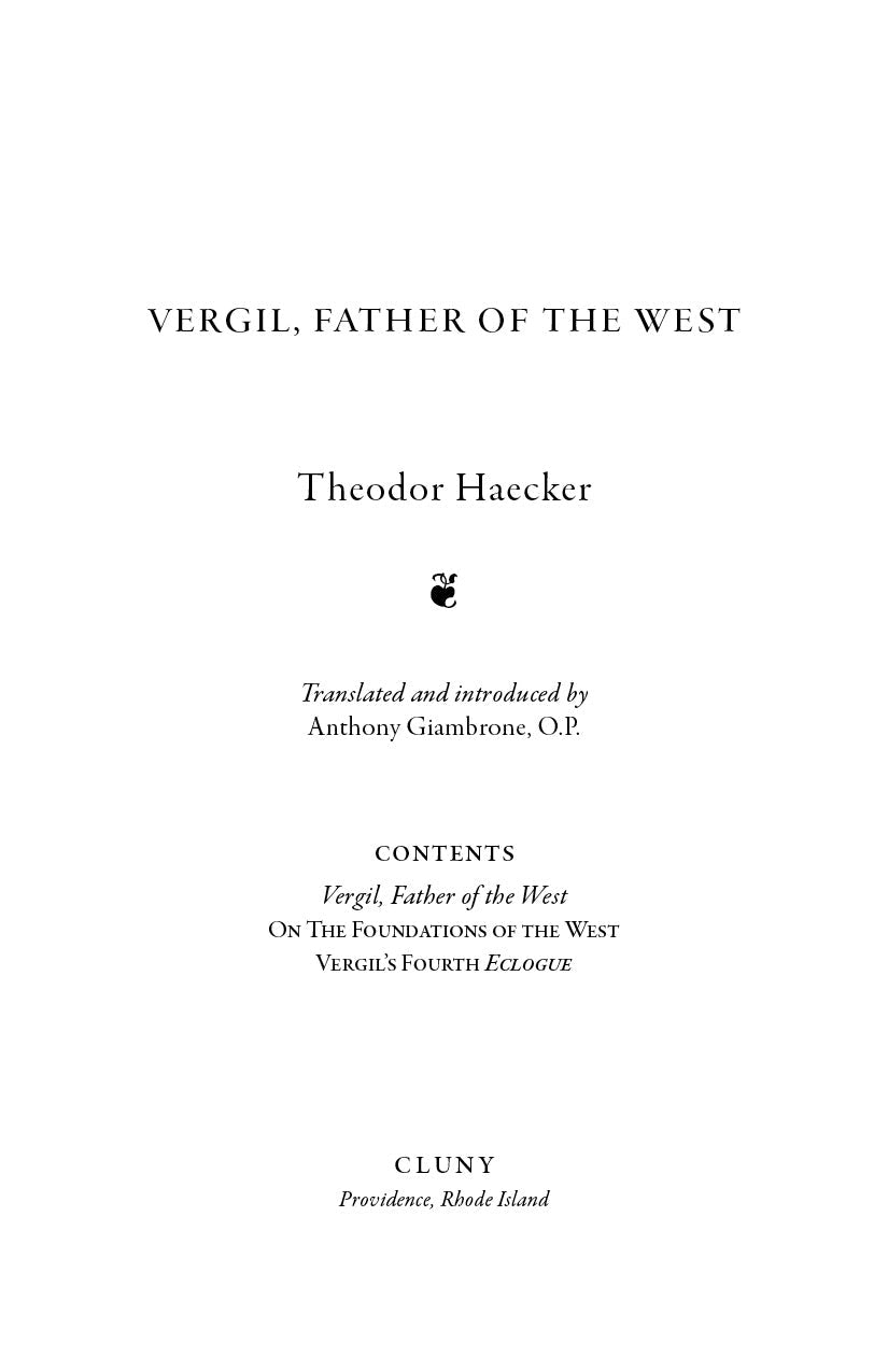 Vergil: Father of the West book, title and contents page