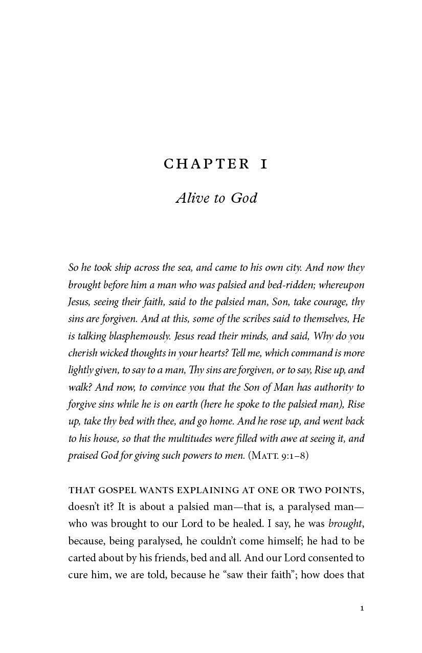 Book page with "CHAPTER 1" heading and "Alive to God" passage text