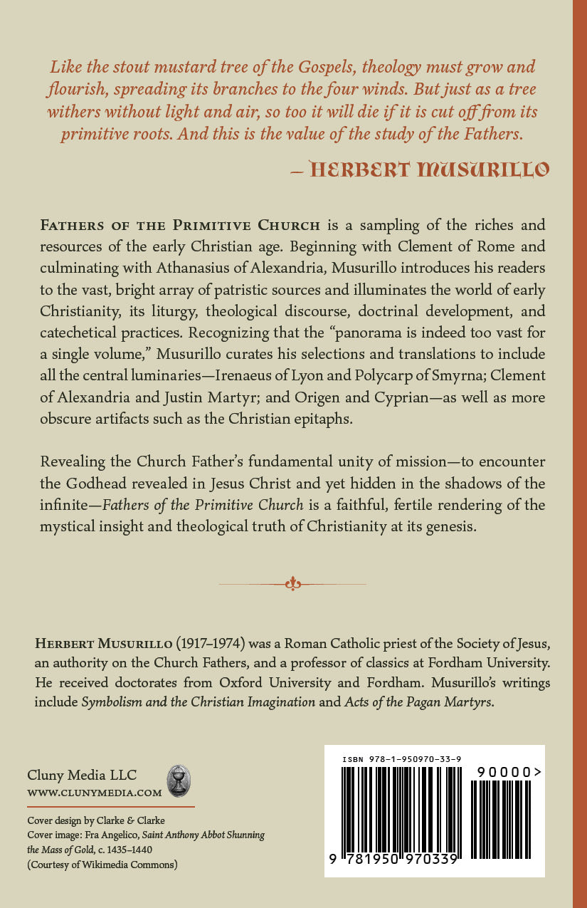 Book back cover with summary text, barcode, and Herbert Musurillo, S.J.
