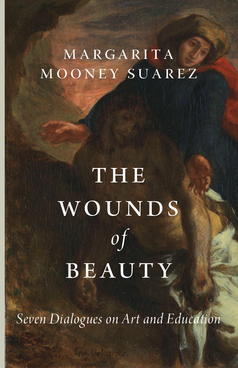 Book cover with illustrated figures and large "Wounds of Beauty" title
