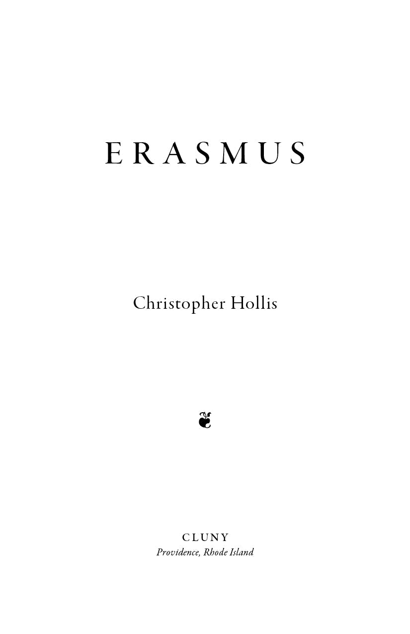 Book cover with title “ERASMUS,” author Christopher Hollis, and Cluny imprint