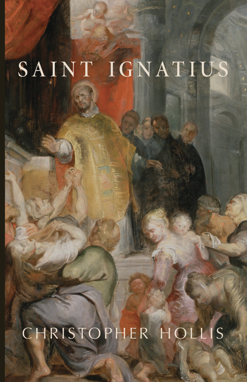 Saint Ignatius book cover with religious painting and large title lettering