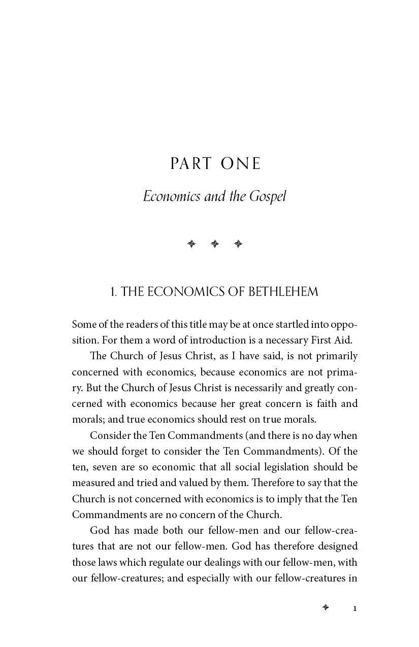 Book page titled 'PART ONE' showing 'Economics and the Gospel' heading and text.