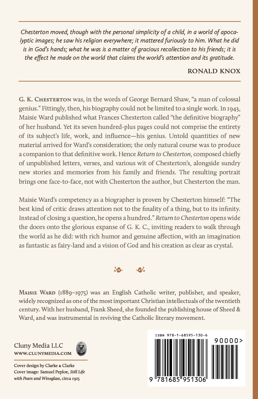 Return to Chesterton book back cover with author bio text and barcode