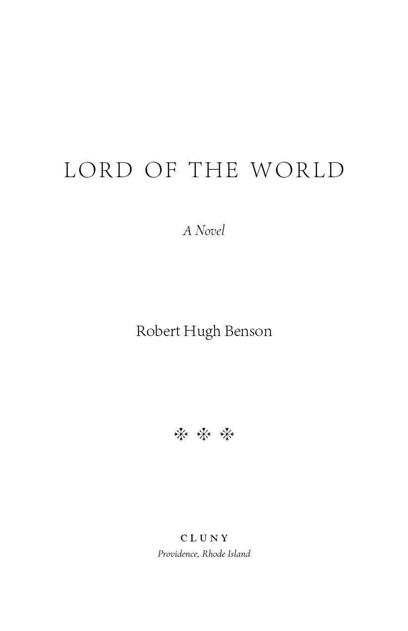 Hardcover novel title page with Robert Hugh Benson and Cluny branding