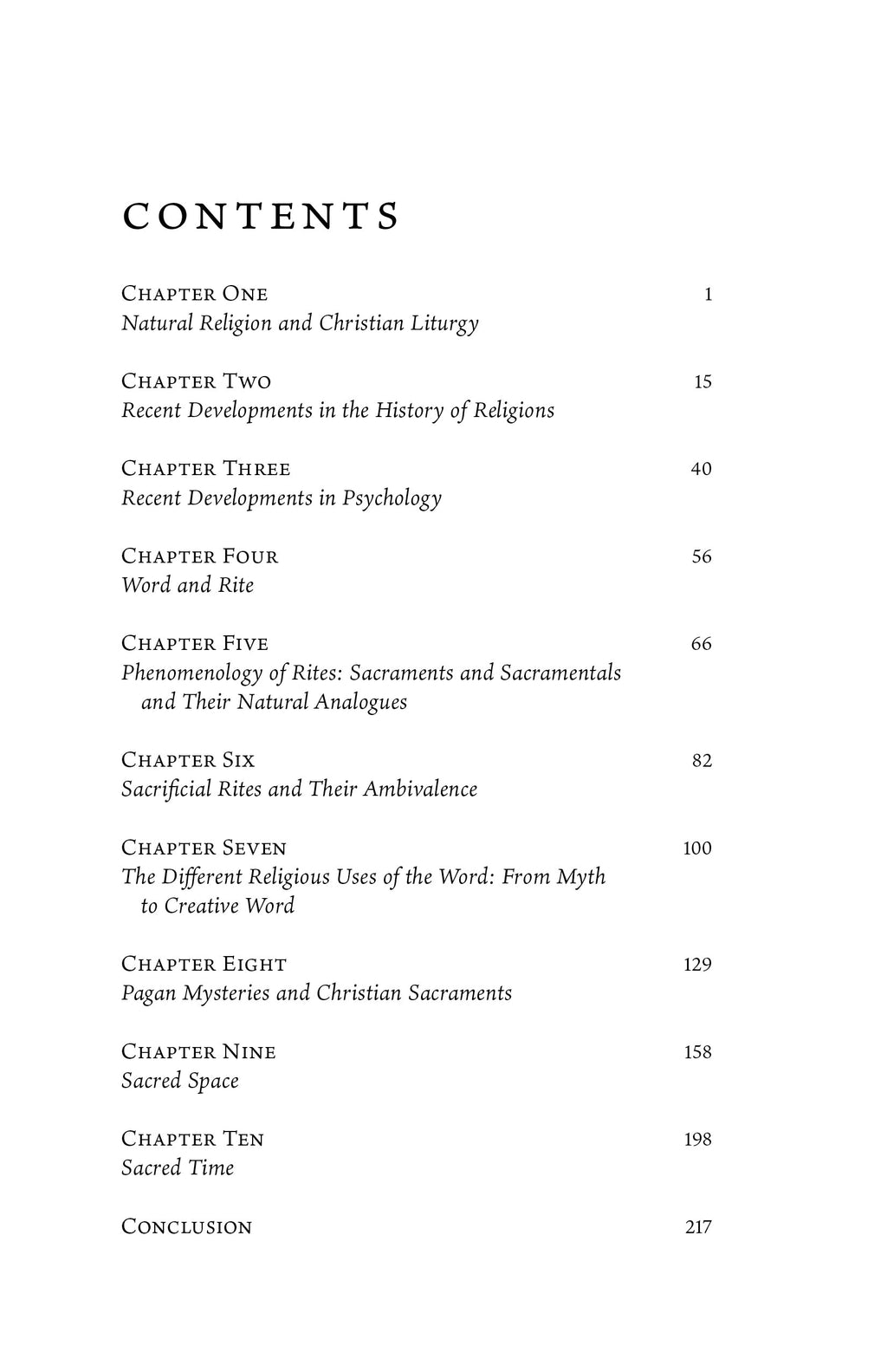 Book contents page listing chapters and page numbers