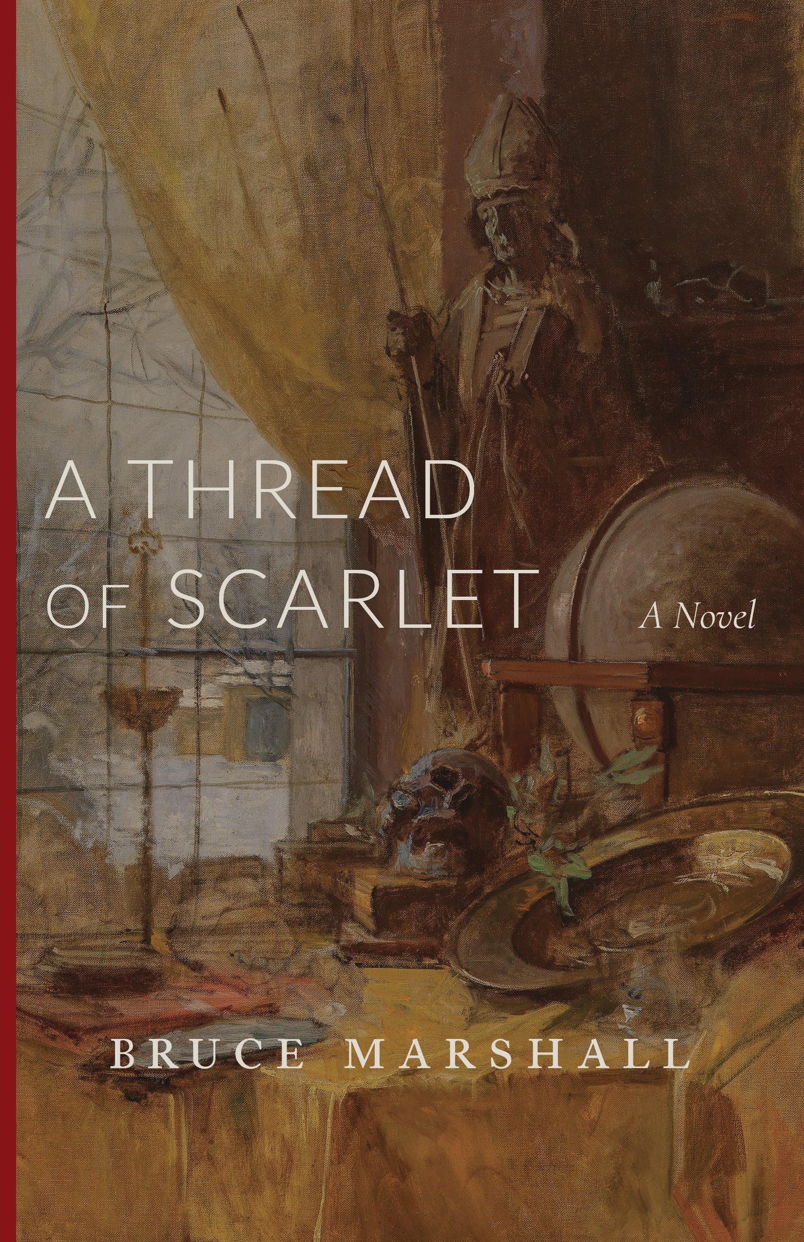 A Thread of Scarlet novel book cover with title and author Bruce Marshall