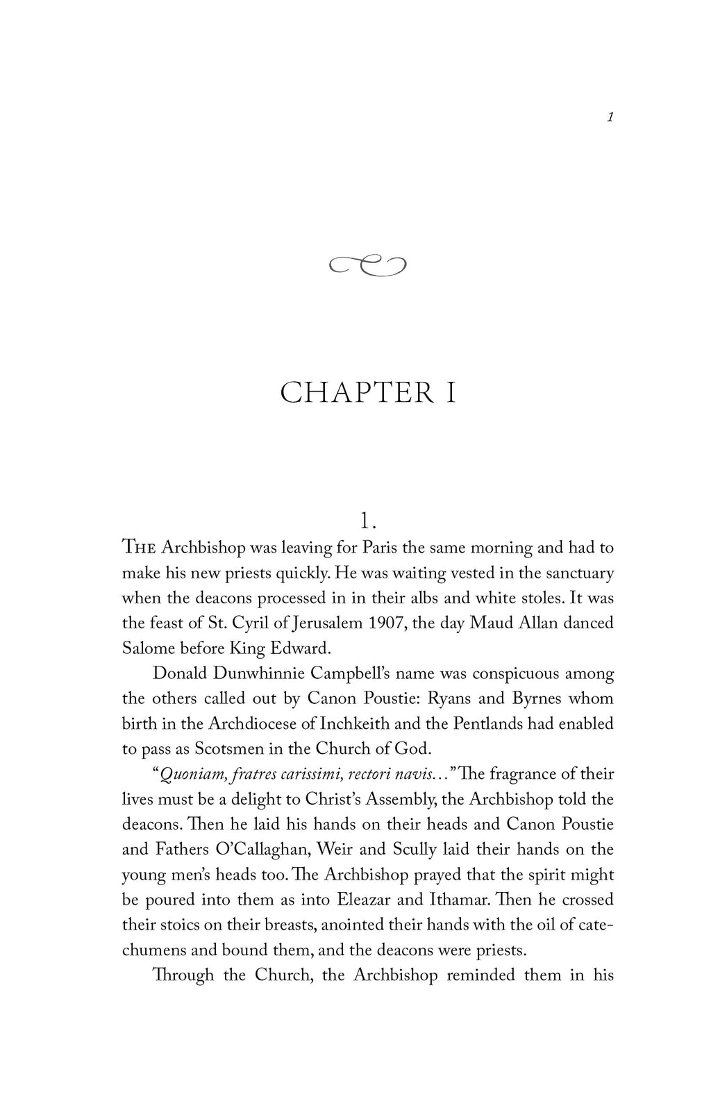 Book page titled CHAPTER I with paragraph text