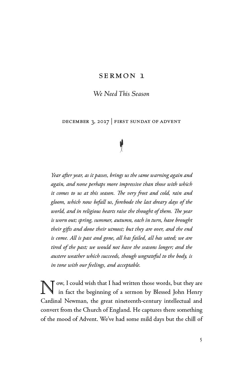 Collected sermons book Sermon 1 page titled We Need This Season