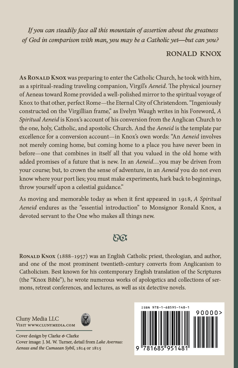 A Spiritual Aeneid back cover with barcode and author bio text