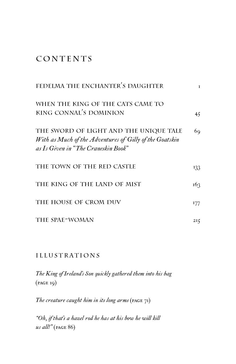 Book contents page with chapter titles and illustration section listing page numbers