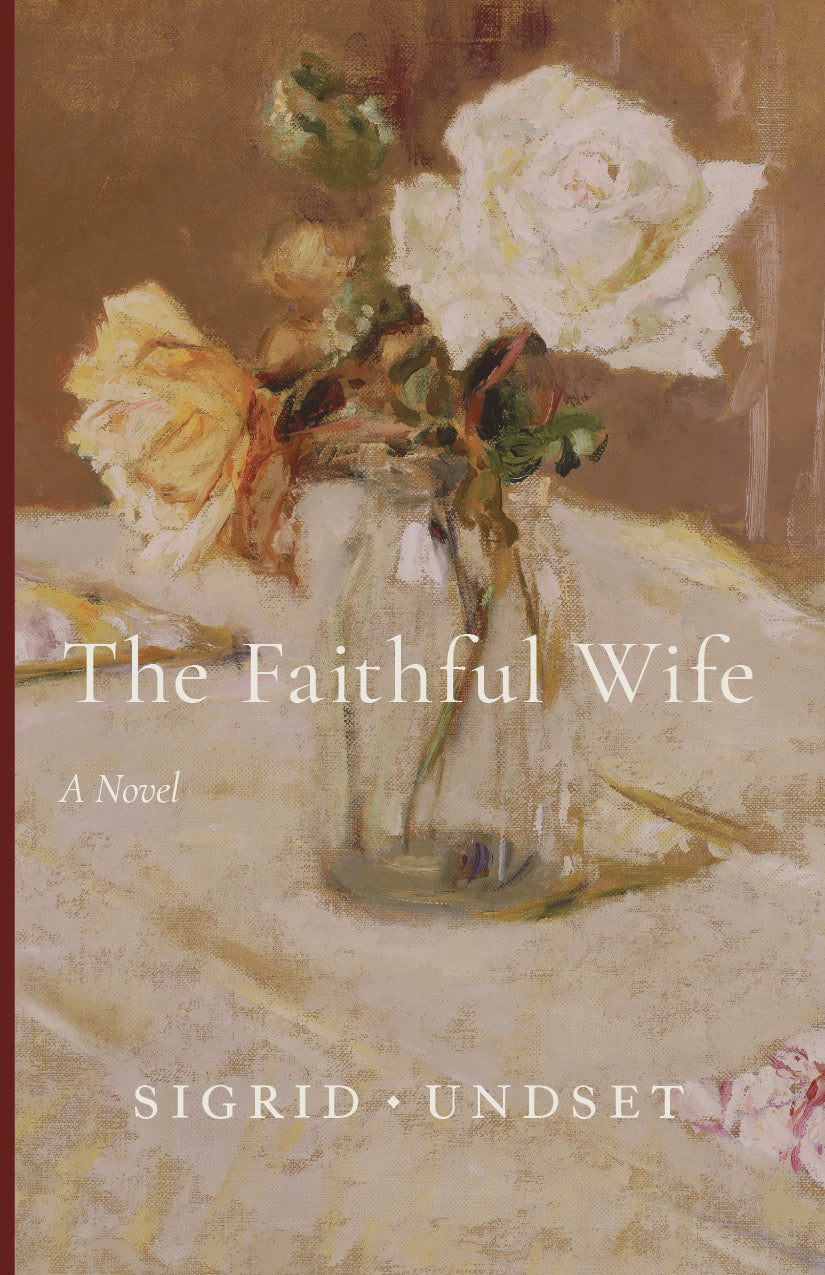 Novel book cover with floral painting, title text and Sigrid Undset