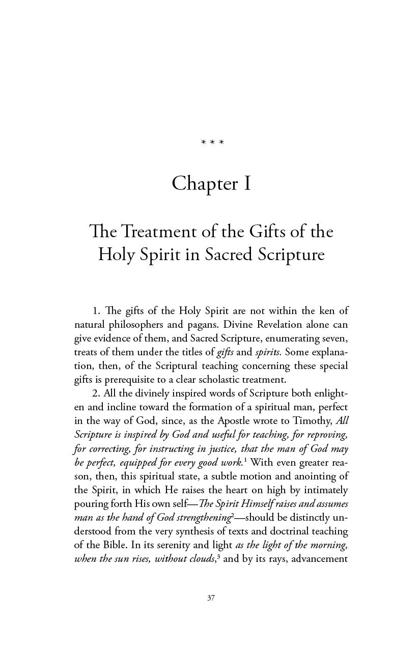 Book page with Chapter I heading and discussion text about spiritual gifts