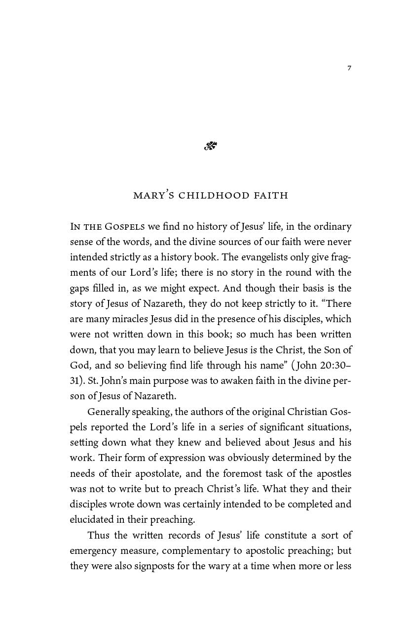 Book page titled Mary’s Childhood Faith with scripture and devotional commentary text