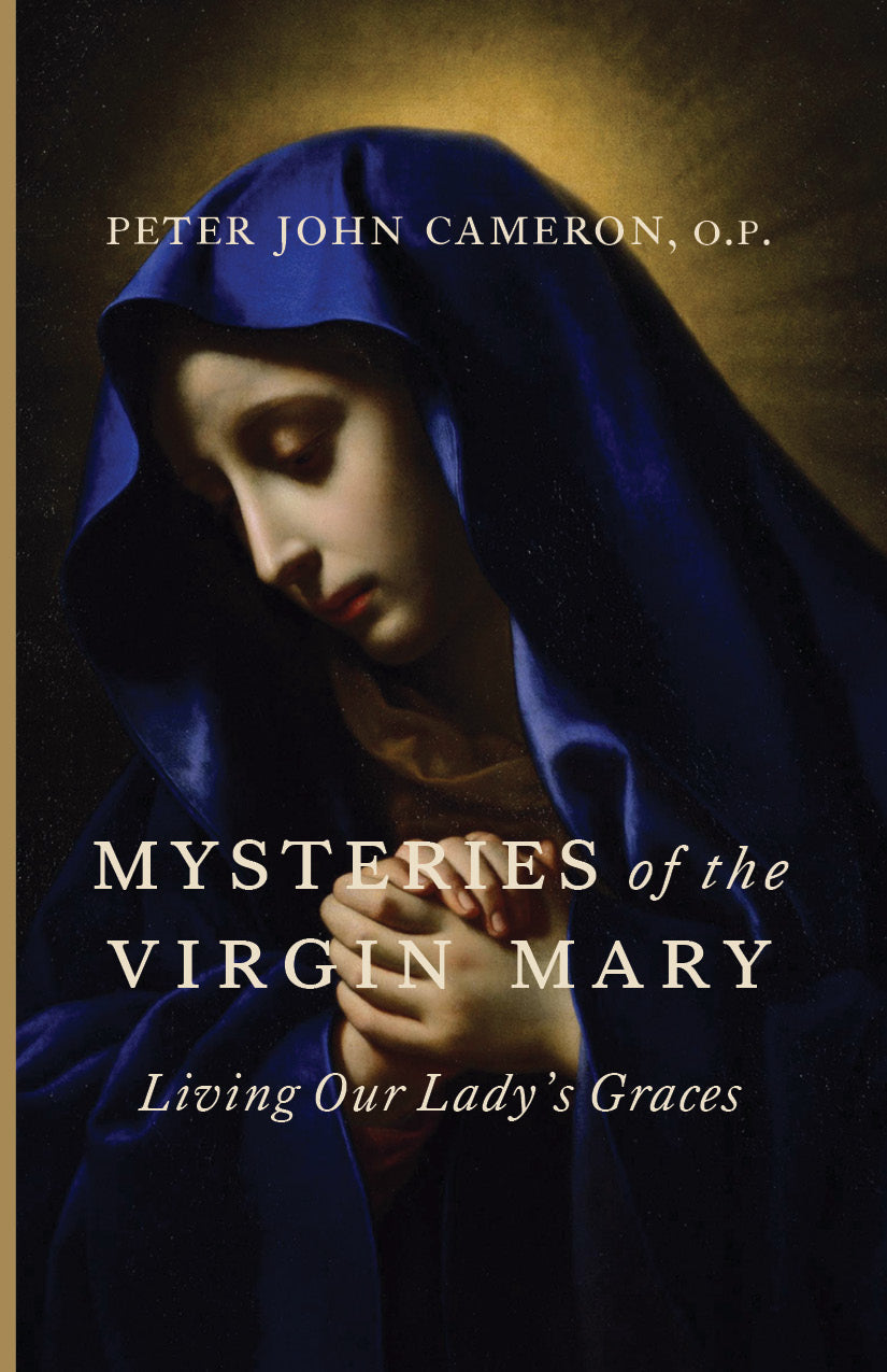 Religious book cover with Virgin Mary portrait in blue veil