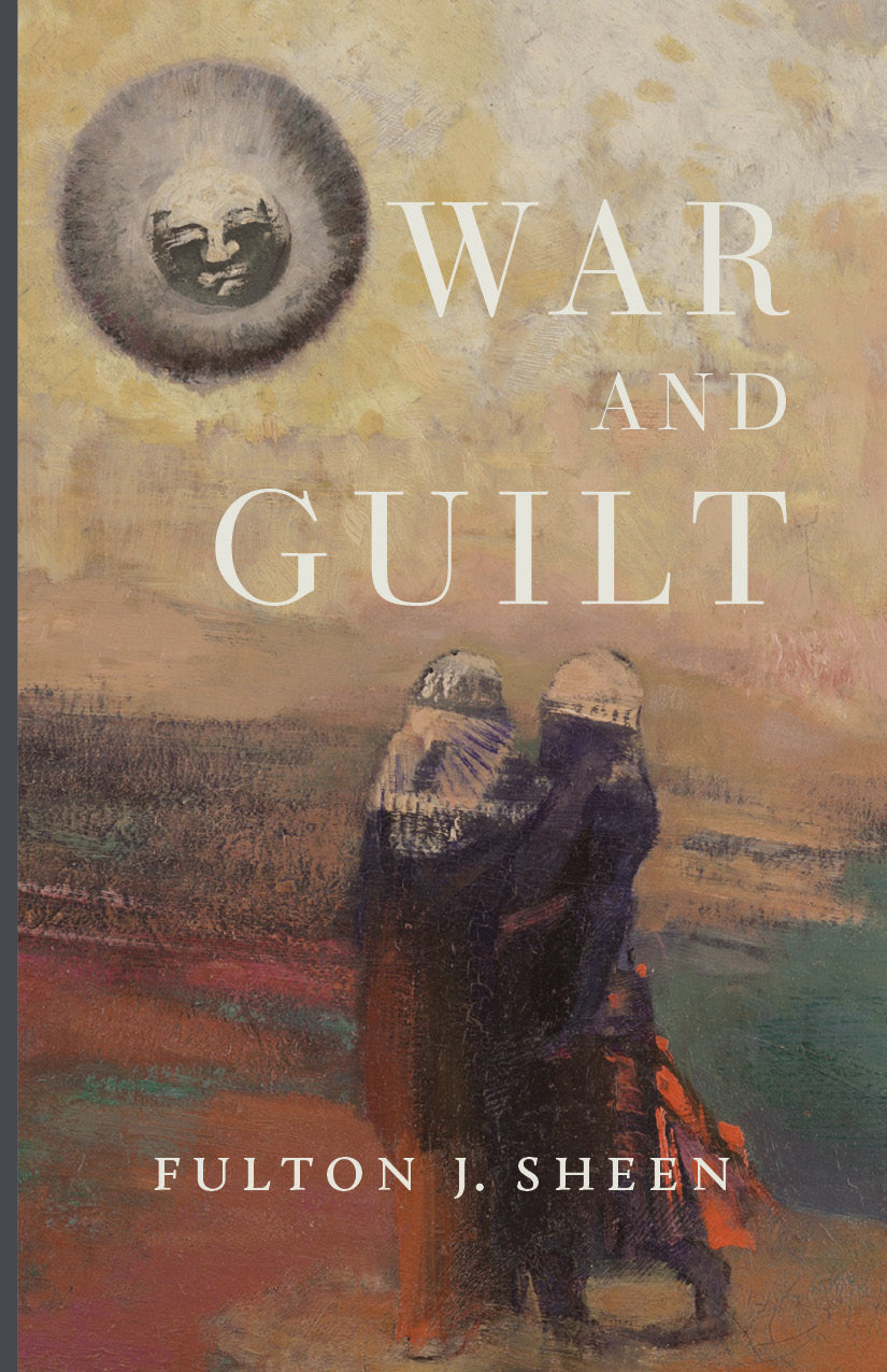 War and Guilt book cover with title, author Fulton J. Sheen, and illustrated scene