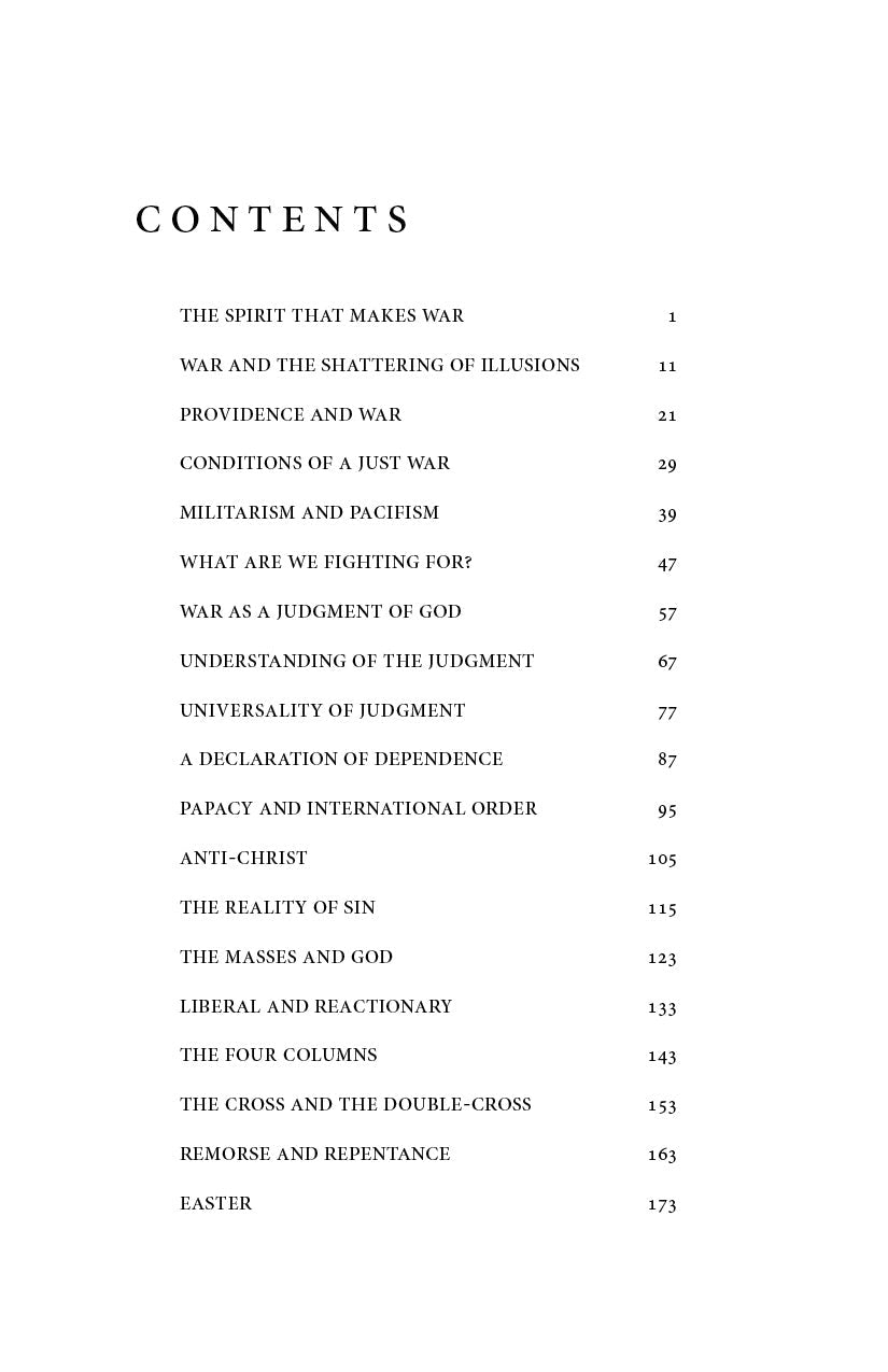 Book contents page listing chapters with page numbers