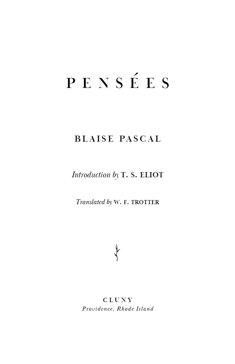 Title page for Pensées by Blaise Pascal with introduction by T. S. Eliot