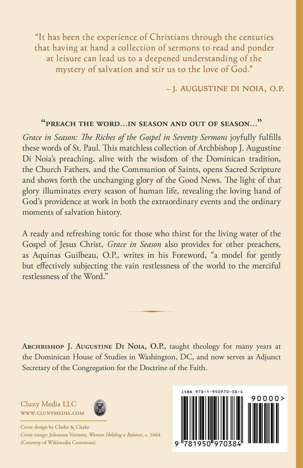 Religious book back cover with excerpt text, author line, and barcode.