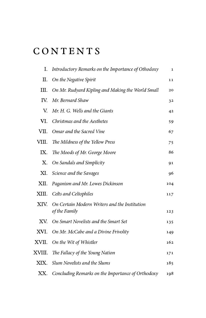 Book contents page listing numbered chapters and page numbers