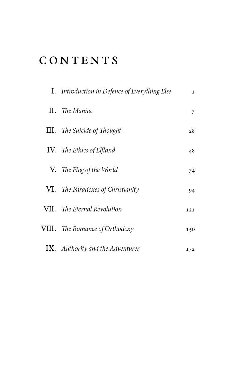 Contents page listing chapters I to IX with section titles