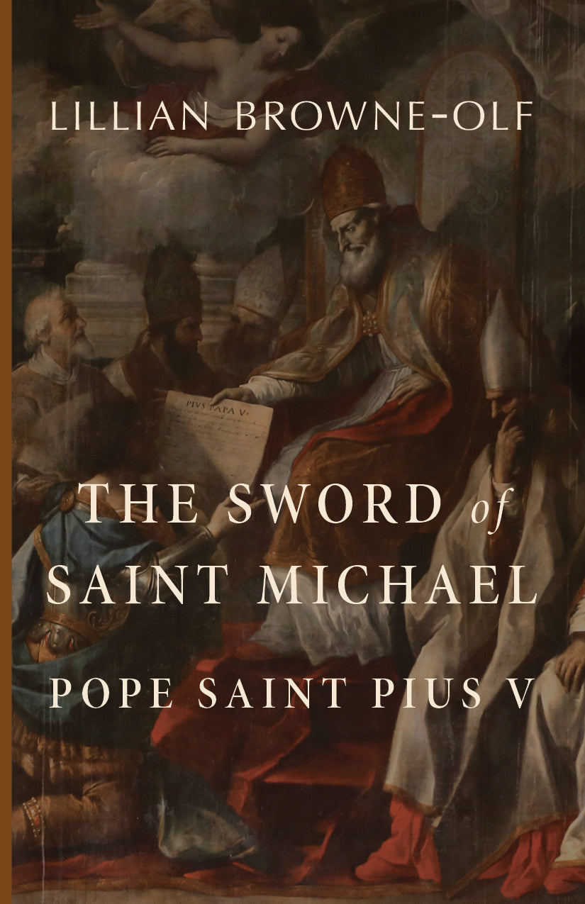 Book cover with painting of religious figures and the title The Sword of Saint Michael