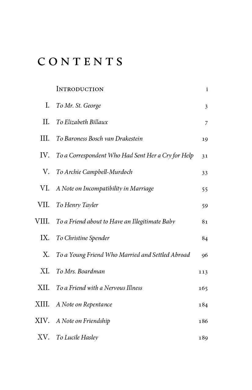 The Letters of Caryll Houselander contents page listing chapters and page numbers