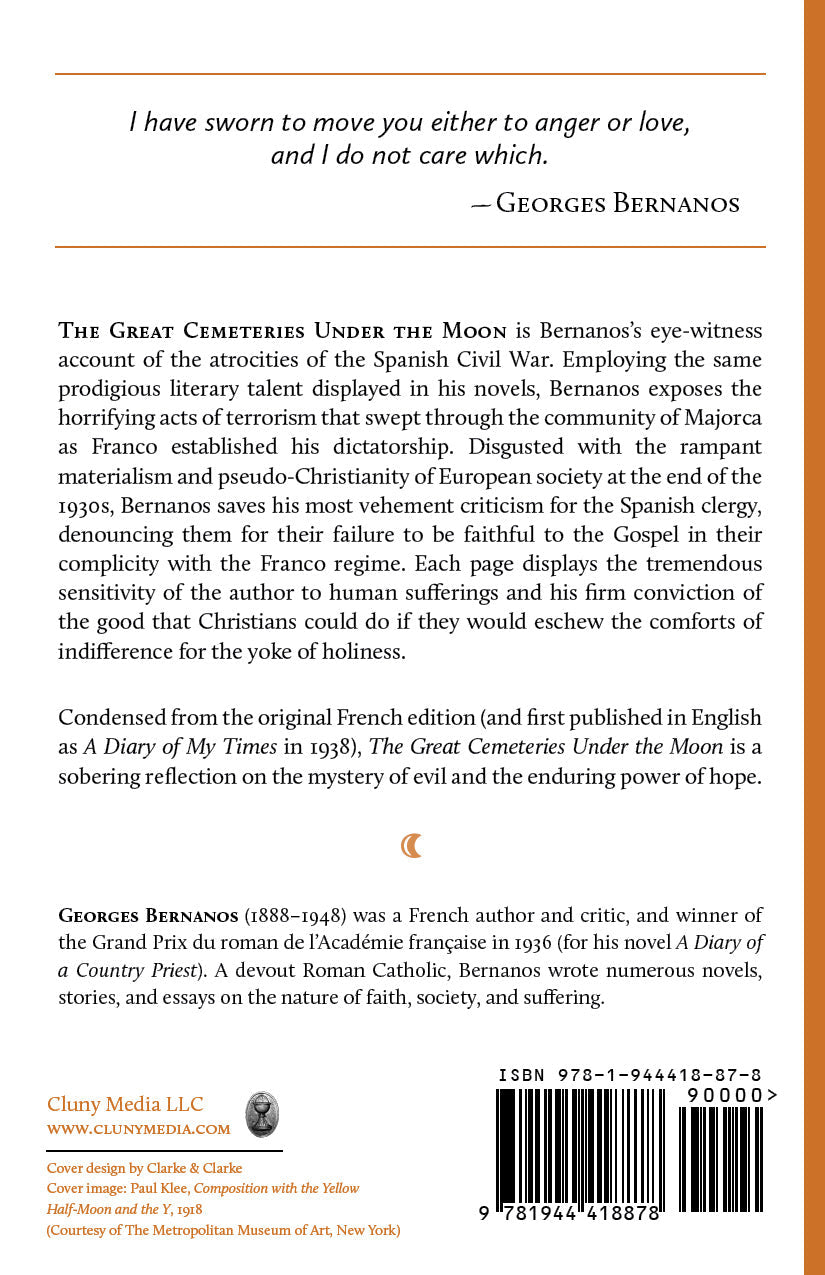 Book back cover with summary text, barcode, and Georges Bernanos
