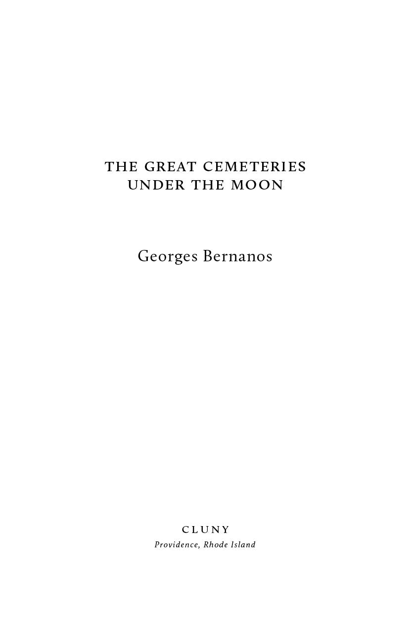 Book title page: The Great Cemeteries Under the Moon, Georges Bernanos
