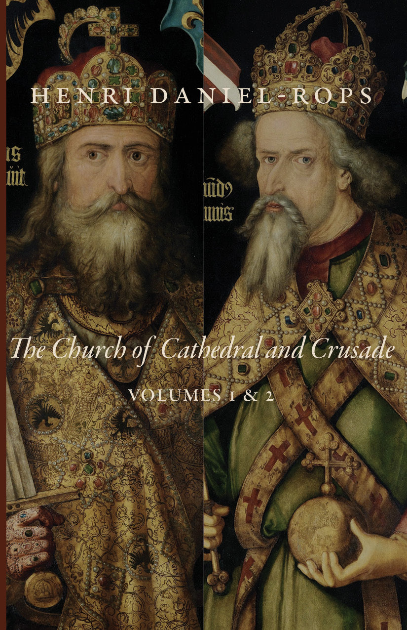 Book set cover: 'The Church of Cathedral and Crusade' volumes 1 & 2, by Henri Daniel-Rops.