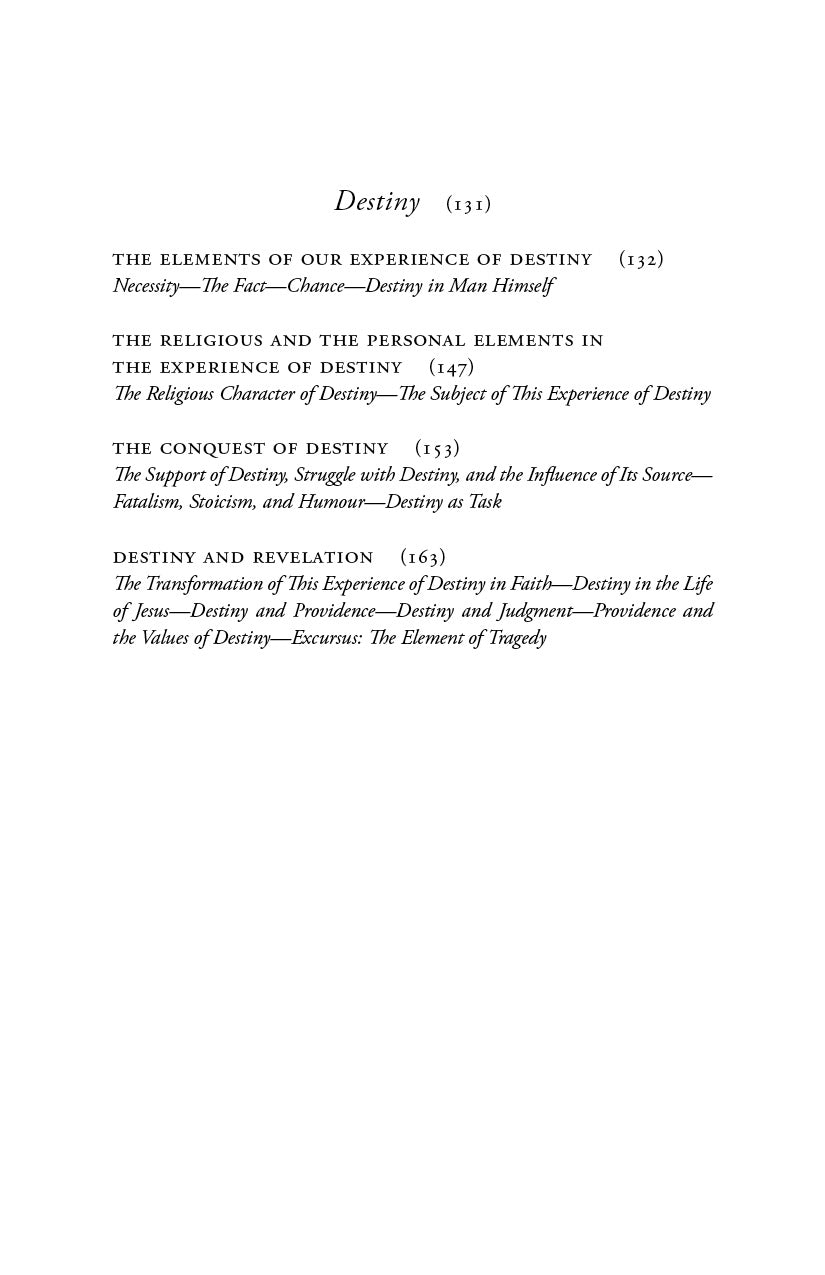 Book page heading Destiny and chapter titles on experience of destiny