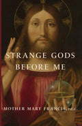 Book cover: saint illustration with title “Strange Gods Before Me”
