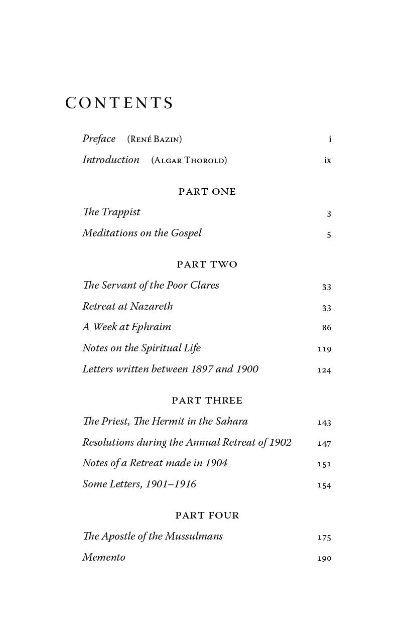 Table of contents page listing parts and chapter titles