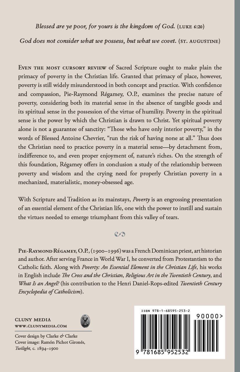 Poverty book back page with dense essay text and barcode