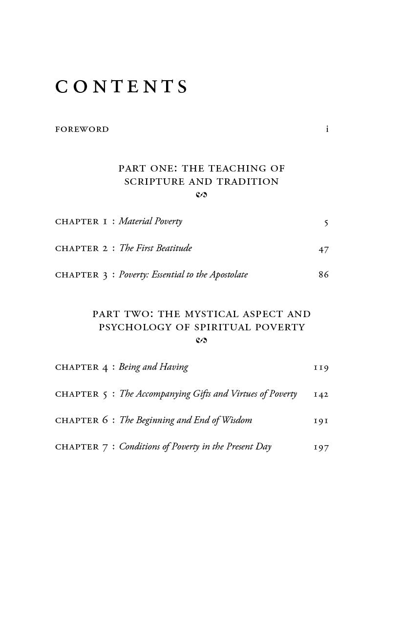Poverty book contents page listing chapters and page numbers
