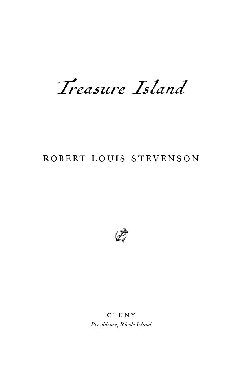 Treasure Island title page with author name and small anchor emblem