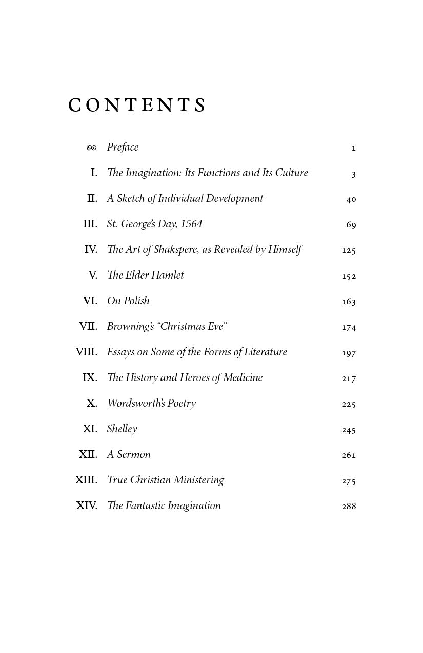 Book contents page listing chapters and page numbers