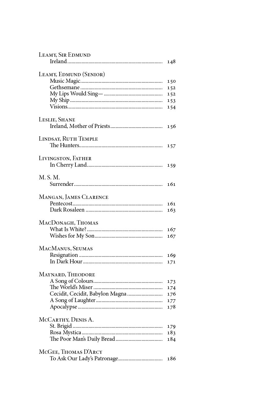 Book contents page listing authors and poem titles with page numbers, starting with Lehman