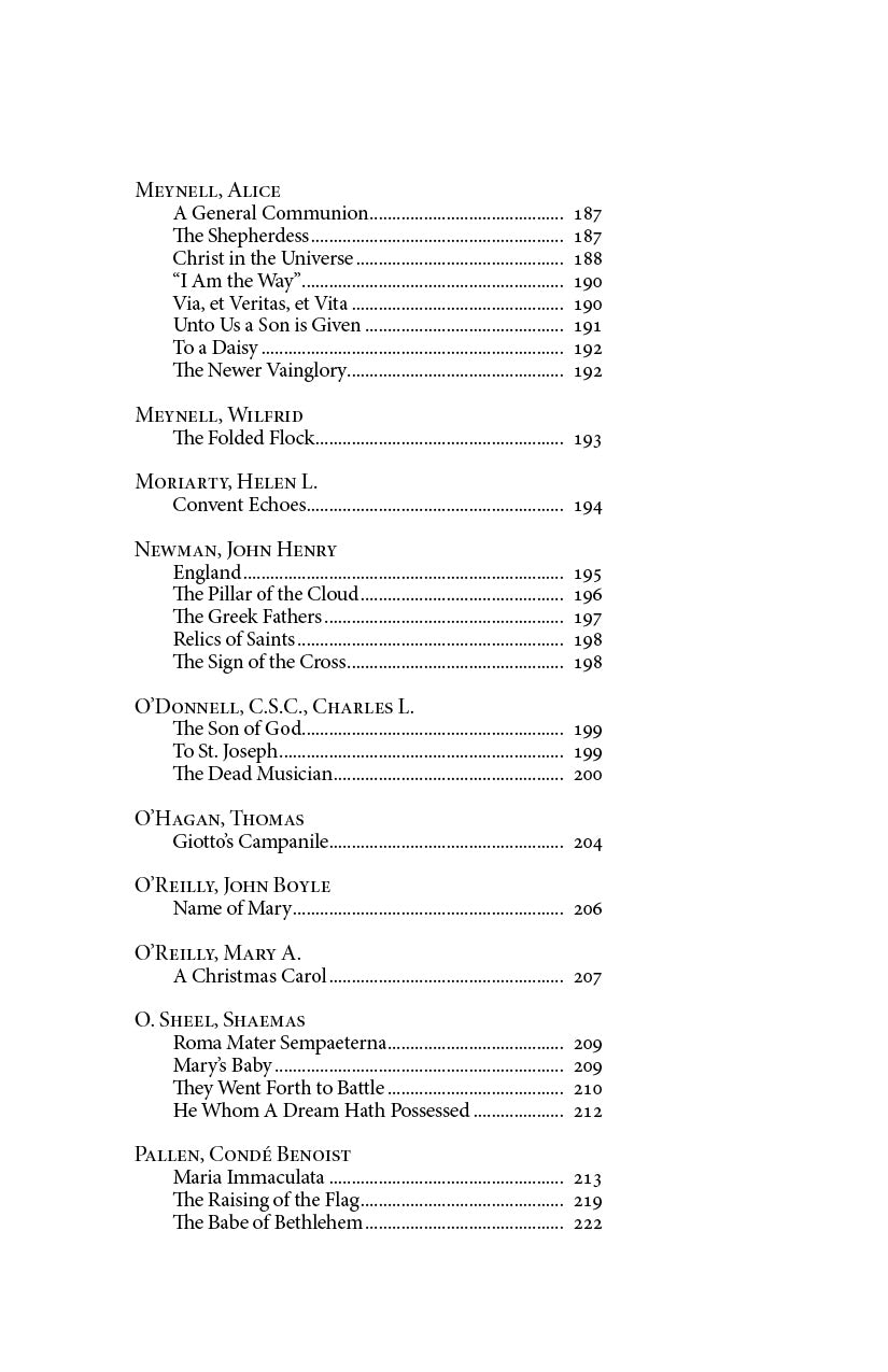 Book contents page listing authors and poem titles with page numbers, starting with McDonnell