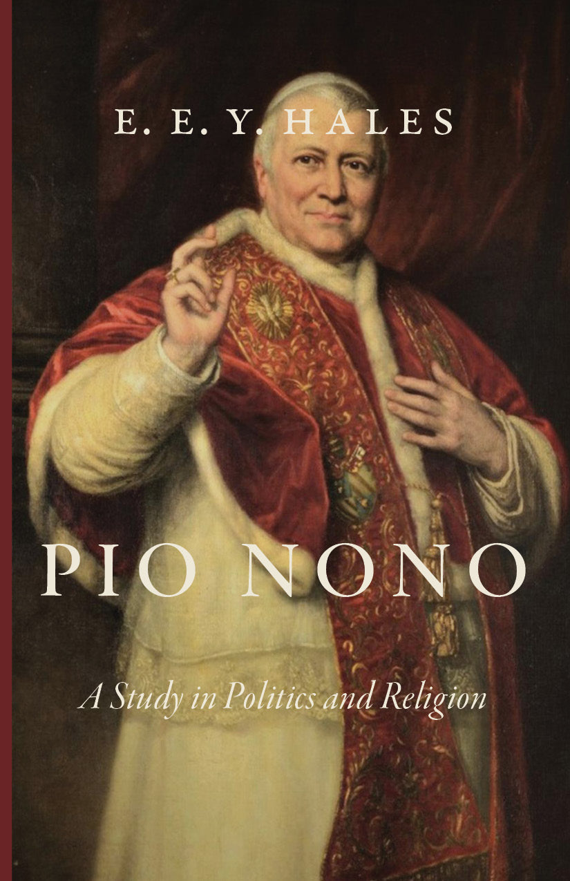 Pio Nono book cover with portrait of a robed man and ornate red fabric