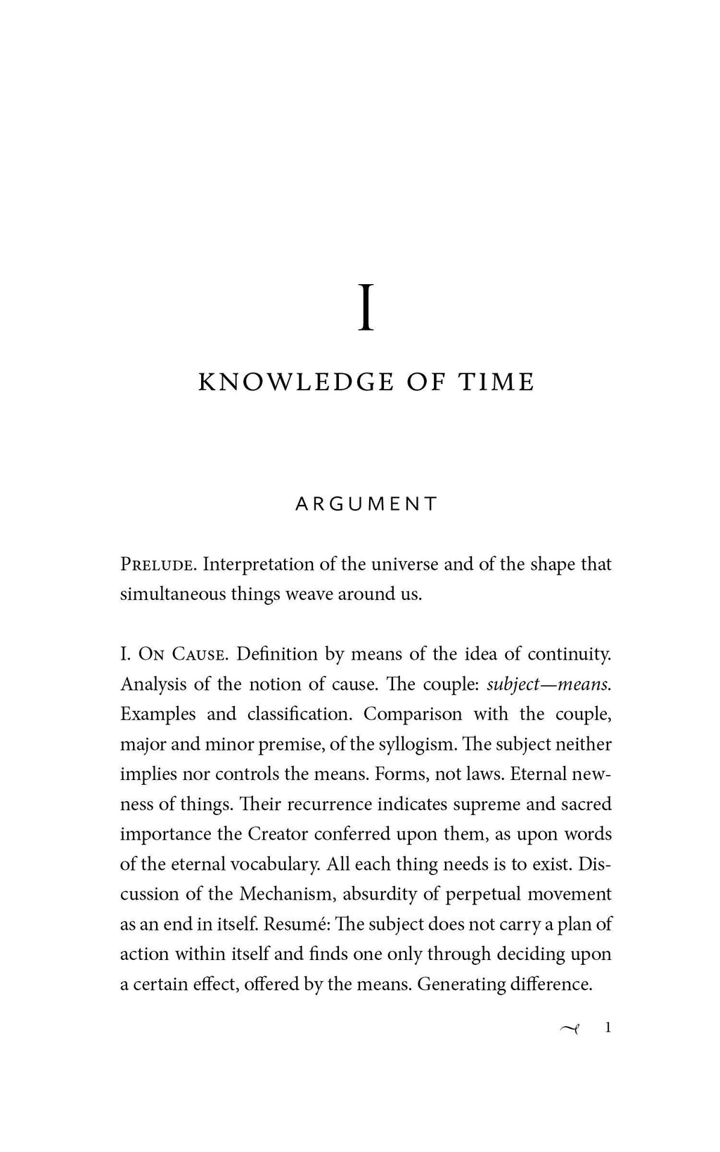 Book page I with KNOWLEDGE OF TIME and ARGUMENT heading.