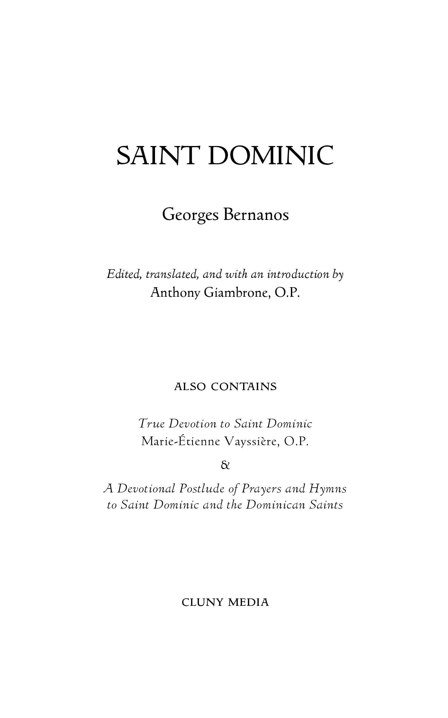 Saint Dominic book title page with author name and Cluny Media