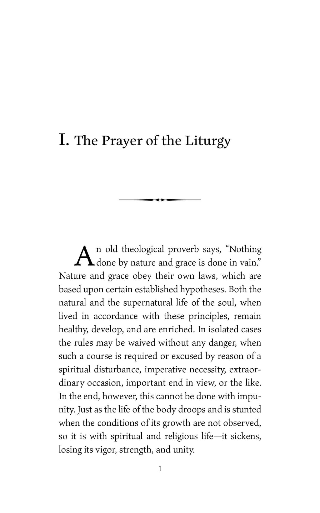 Book page with chapter heading I. The Prayer of the Liturgy and printed scripture text