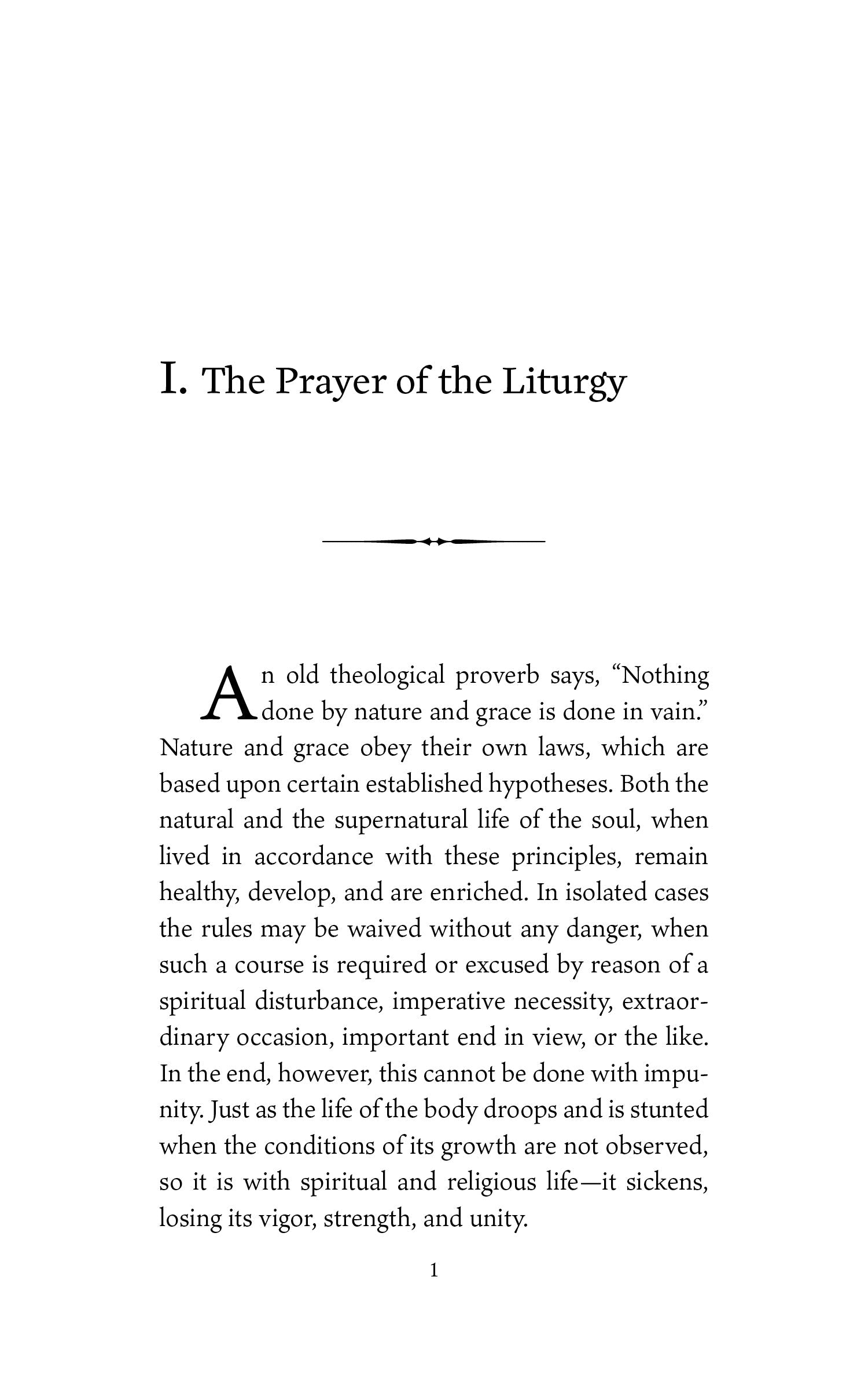 Book page with chapter heading I. The Prayer of the Liturgy and printed scripture text