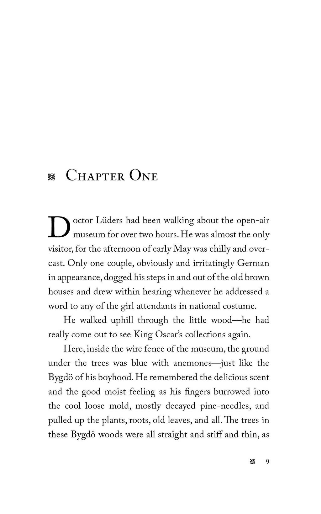 Book page with heading Chapter One and printed prose on white paper