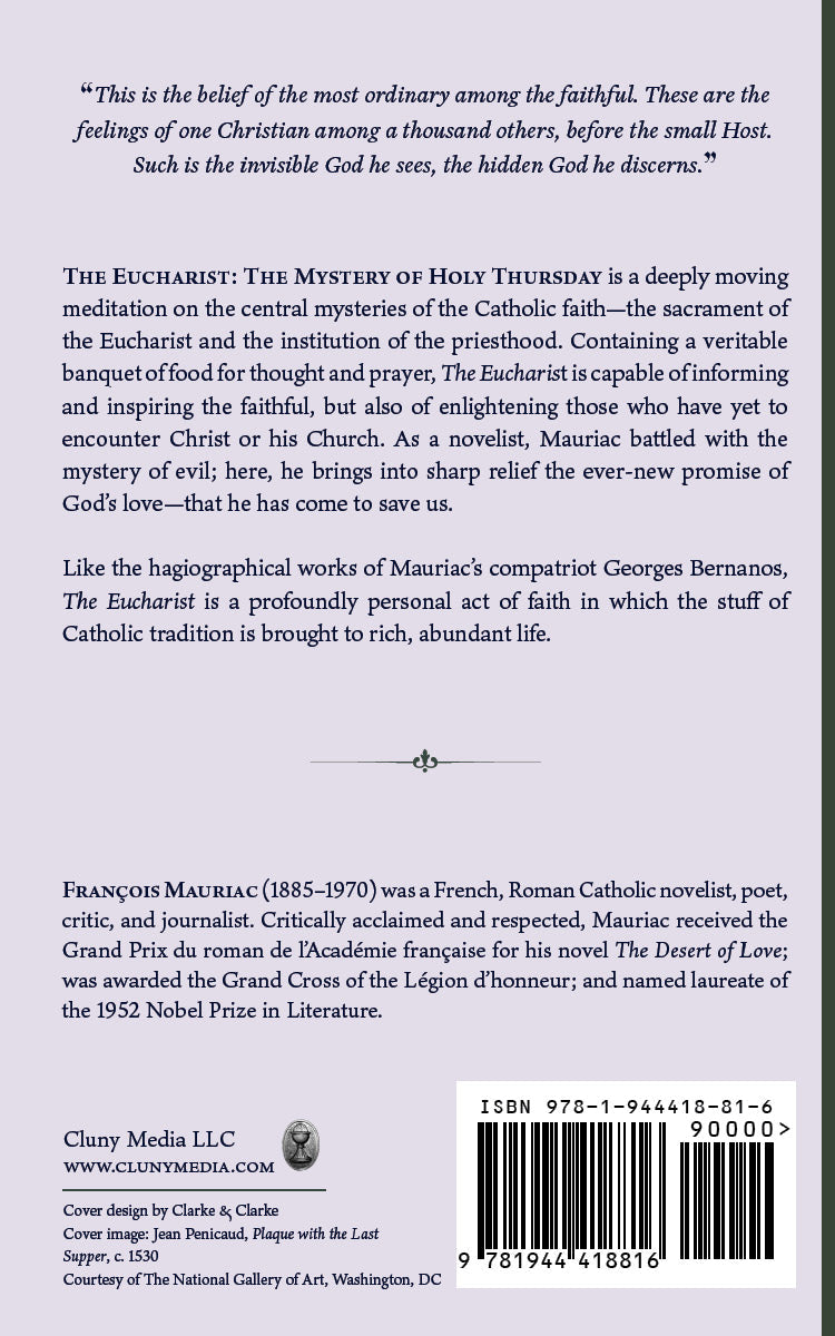 The Eucharist back cover with summary text and barcode