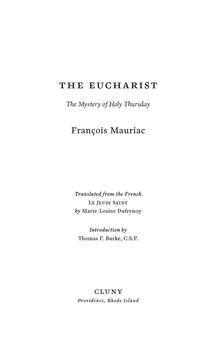 The Eucharist title page with book title and author name