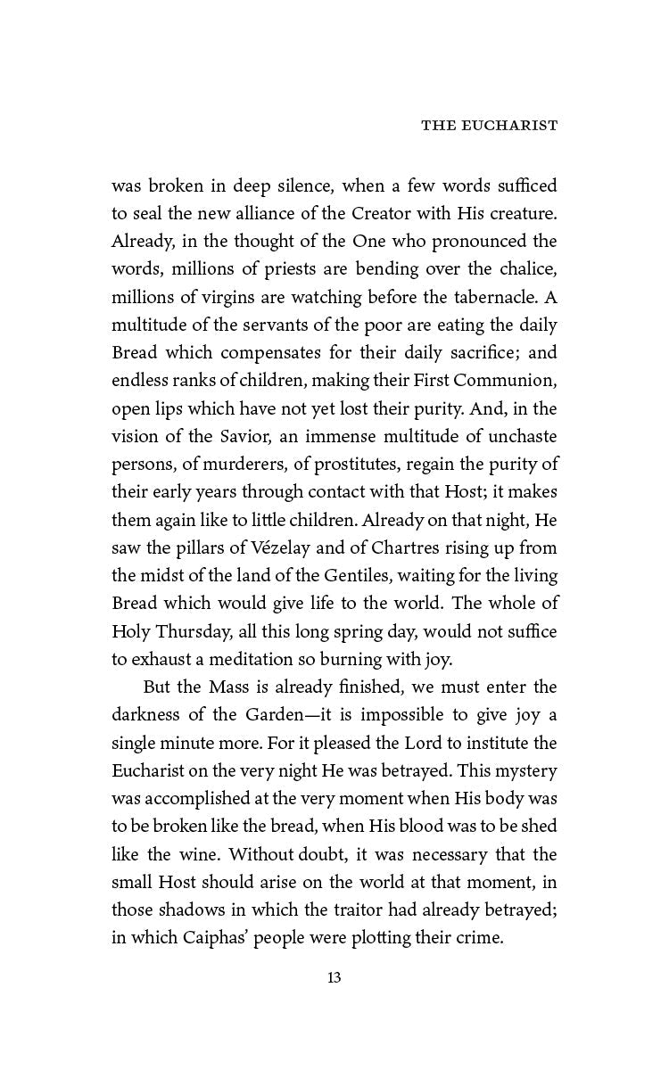 The Eucharist printed page with dense paragraph text
