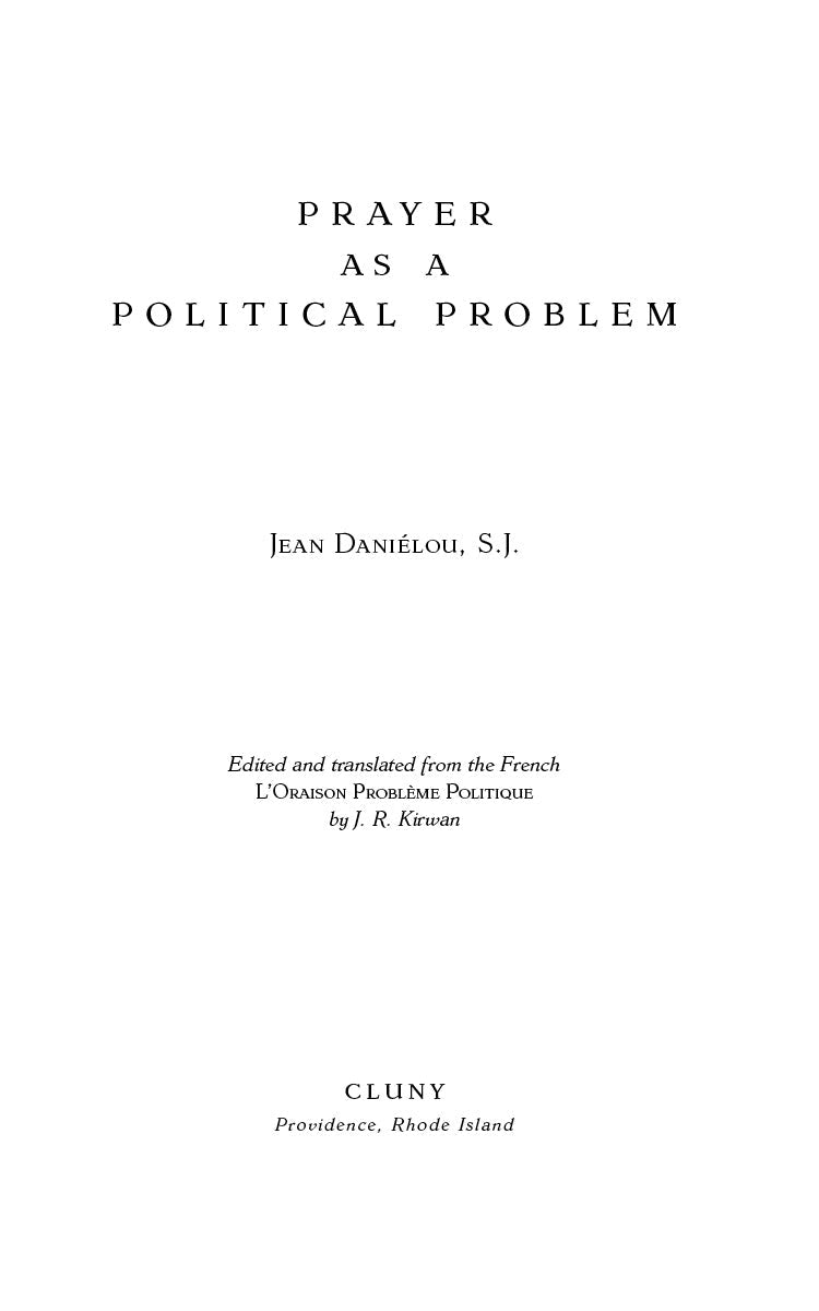 Book title page with "PRAYER AS A POLITICAL PROBLEM" and author Jean Daniélou, S.J.